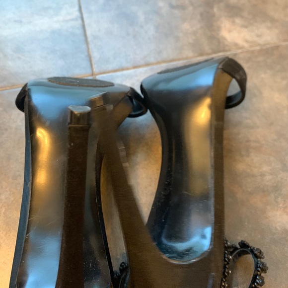Steve Madden 5” black satin heel w/ beaded ankle - Picture 7 of 10